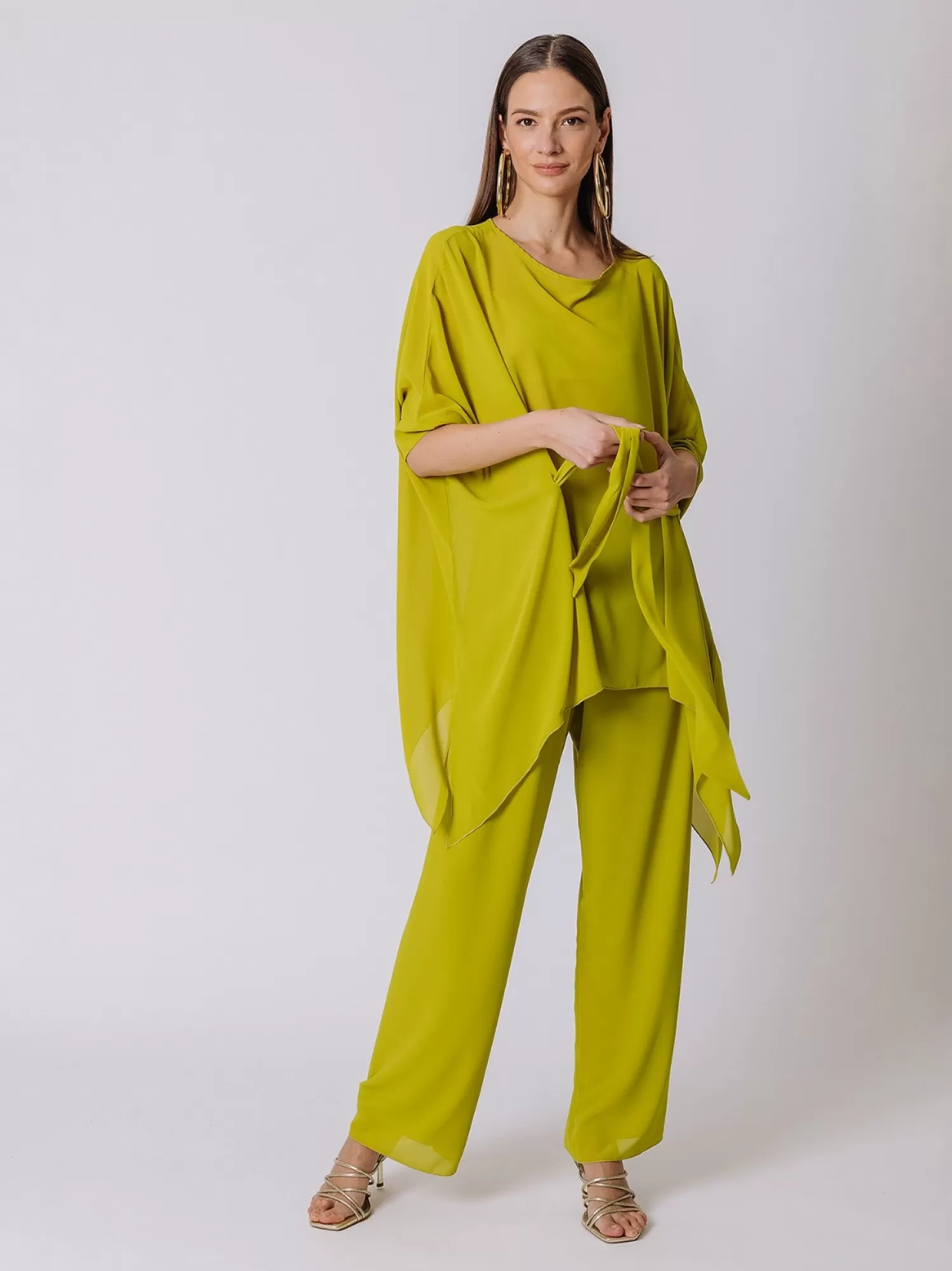 Maxi Blusa In Chiffon Con Cintura | Martino Midali Cheap