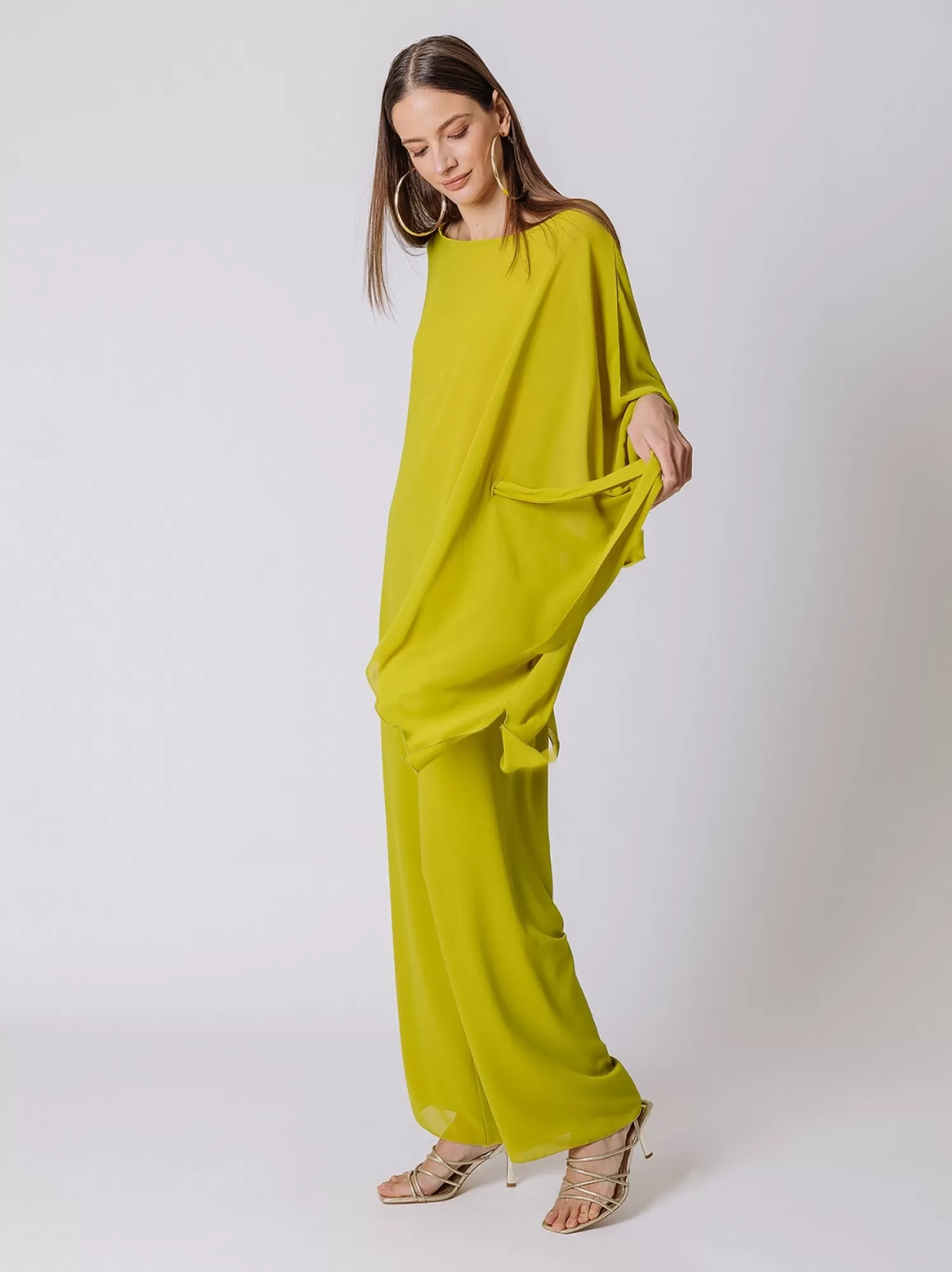 Maxi Blusa In Chiffon Con Cintura | Martino Midali Cheap