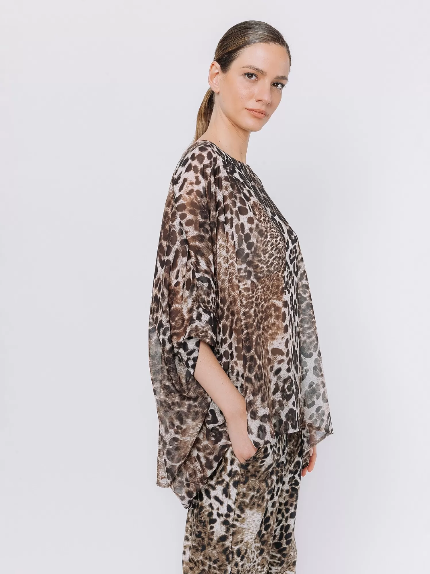 Maxi T-Shirt In Chiffon Animalier | Martino Midali Fashion